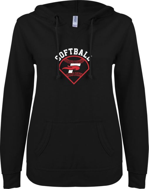 Southeastern ENZA Ladies V Notch Raw Edge Fleece Hoodie Softball Design - ONLINE ONLY