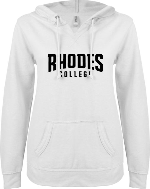 Rhodes ENZA Womens V Notch Raw Edge Fleece Hoodie Wordmark - ONLINE ONLY