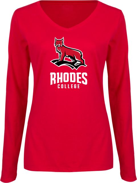 Rhodes Womens Red Long Sleeve V Neck Tee  Lynx and Bridge - ONLINE ONLY