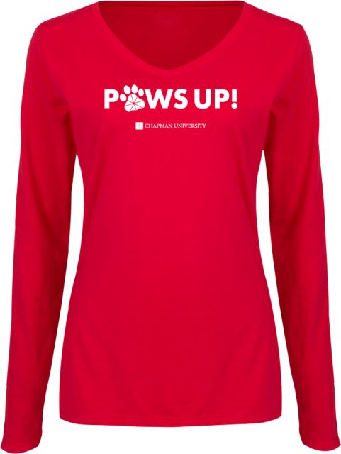 Chapman Womens Long Sleeve V Neck Tee  Chapman University - Paws Up - ONLINE ONLY