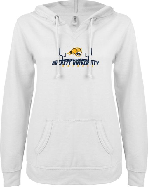 Averett ENZA Ladies V Notch Raw Edge Fleece Hoodie Football - ONLINE ONLY