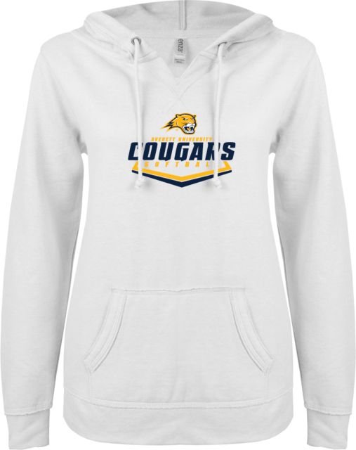 Averett ENZA Ladies V Notch Raw Edge Fleece Hoodie Softball - ONLINE ONLY