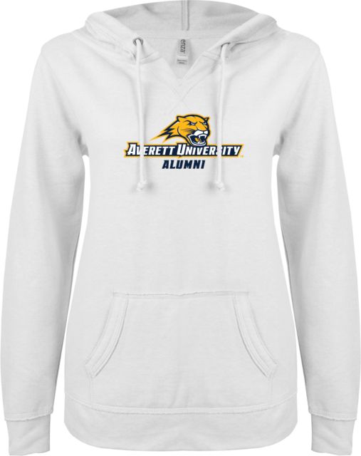 Averett ENZA Ladies V Notch Raw Edge Fleece Hoodie Alumni - ONLINE ONLY