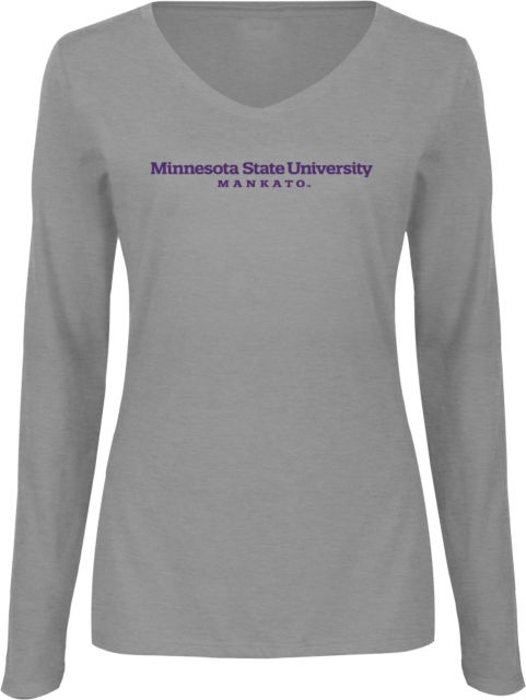 MSU Mankato Womens Long Sleeve V Neck Tee  Minnesota State University - Mankato Wordmark - ONLINE ONLY
