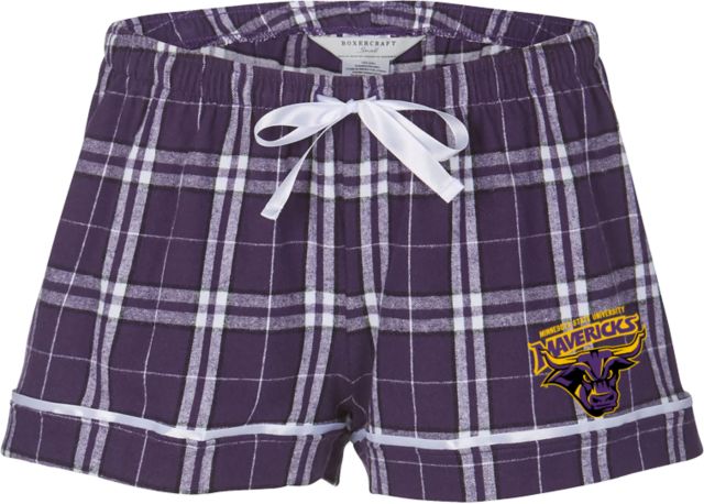 MSU Mankato Boxercraft Womens Flannel Shorts Mavericks Steer with Wordmark - ONLINE ONLY