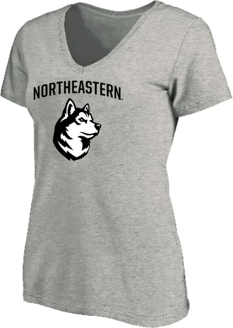 Northeastern Womens Plus V Neck T Shirt NU Athletic Wordmark King Husky Lock Up - PLUS - ONLINE ONLY