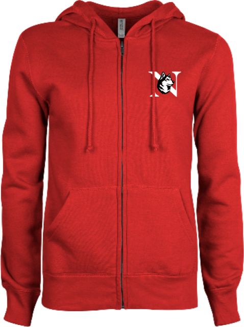 Northeastern ENZA Womens Fleece Full Zip Hoodie Northeastern Monogram King Husky Lock Up - ONLINE ONLY