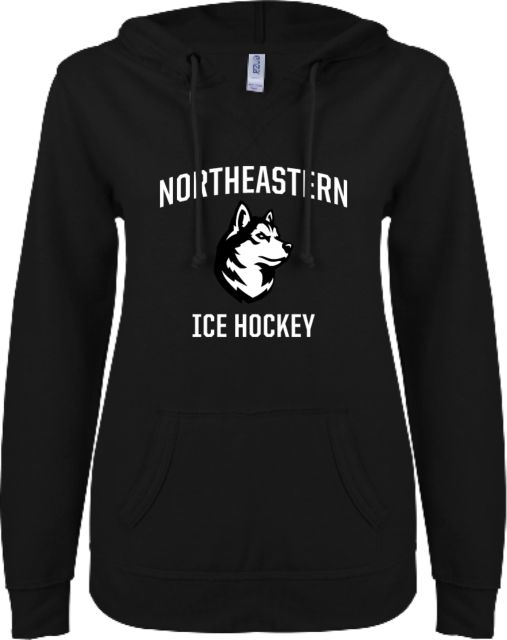 Northeastern ENZA Womens V Notch Raw Edge Fleece Hoodie Northeastern Ice Hockey - ONLINE ONLY