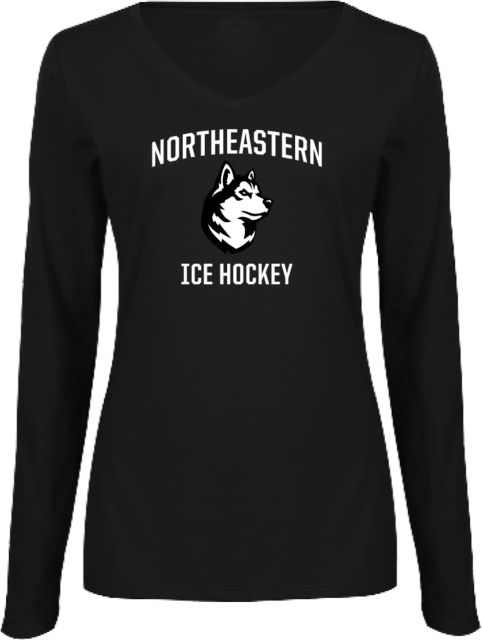 Northeastern Womens Long Sleeve V Neck Tee  Northeastern Ice Hockey - ONLINE ONLY