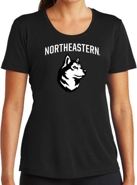 Northeastern Womens Performance Tee NU Athletic Wordmark King Husky Lock Up - ONLINE ONLY