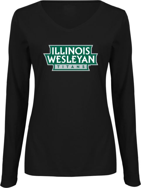 Illinois Wesleyan Ladies Long Sleeve V Neck Tee Wordmark Banner - ONLINE ONLY