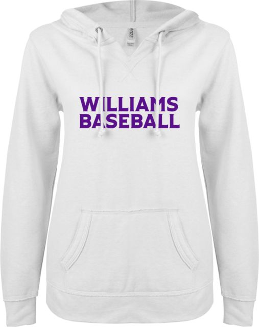 Williams College ENZA Womens V Notch Raw Edge Fleece Hoodie Williams Baseball - ONLINE ONLY