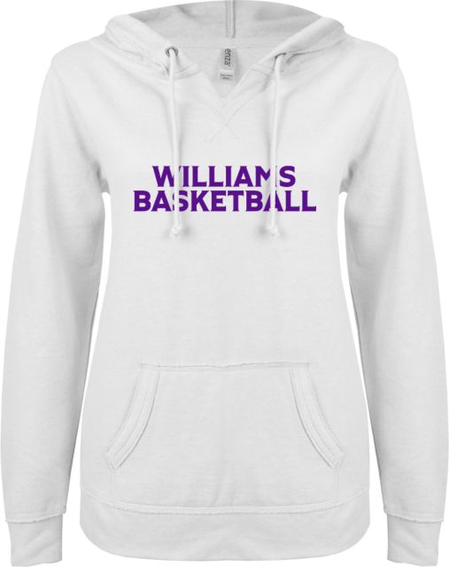 Williams College ENZA Womens V Notch Raw Edge Fleece Hoodie Williams Basketball - ONLINE ONLY