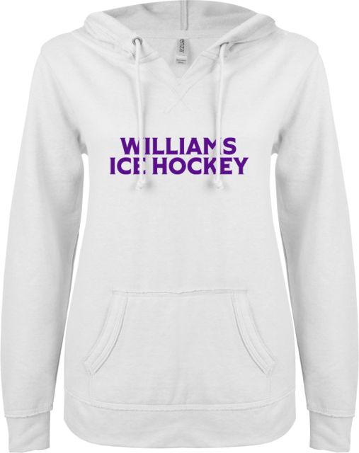 Williams College ENZA Womens V Notch Raw Edge Fleece Hoodie Williams Ice Hockey - ONLINE ONLY