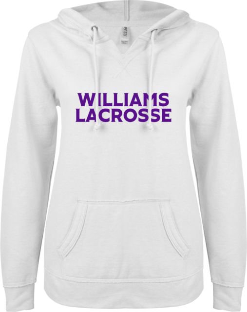 Williams College ENZA Womens V Notch Raw Edge Fleece Hoodie Williams Lacrosse - ONLINE ONLY