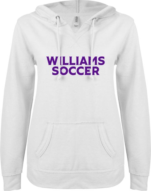 Williams College ENZA Womens V Notch Raw Edge Fleece Hoodie Williams Soccer - ONLINE ONLY