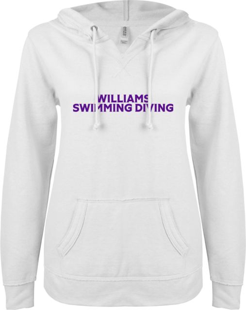 Williams College ENZA Womens V Notch Raw Edge Fleece Hoodie Williams Swimming Diving - ONLINE ONLY