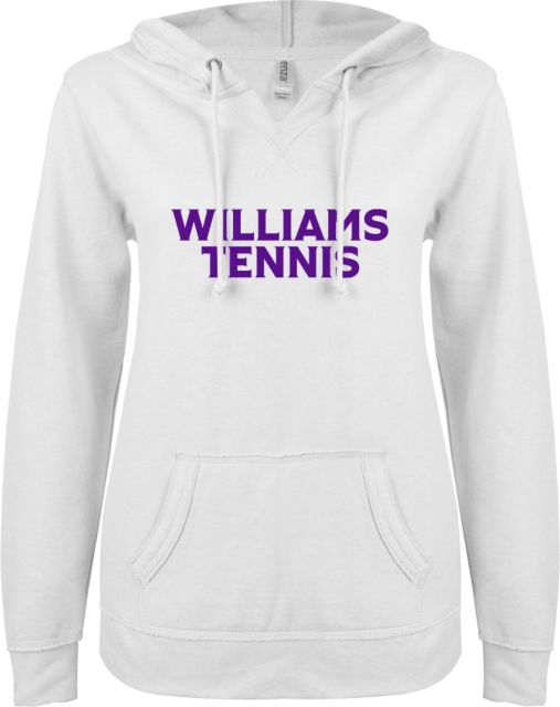 Williams College ENZA Womens V Notch Raw Edge Fleece Hoodie Williams Tennis - ONLINE ONLY