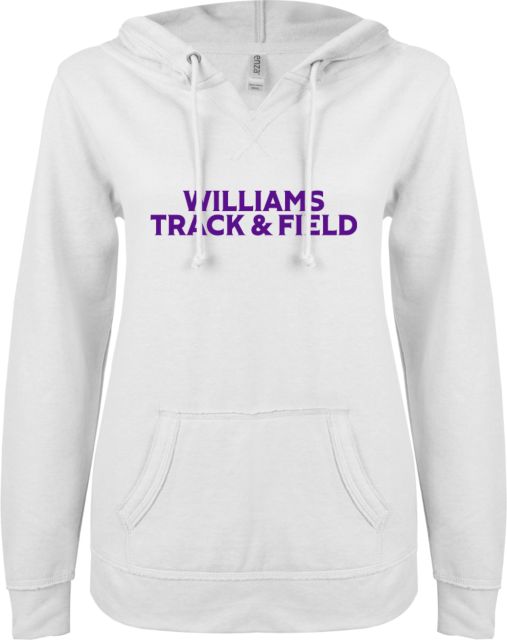 Williams College ENZA Womens V Notch Raw Edge Fleece Hoodie Williams Track and Field - ONLINE ONLY