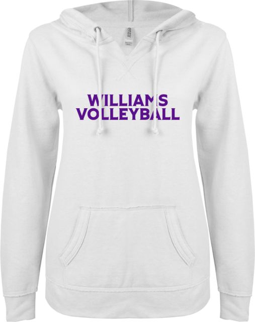 Williams College ENZA Womens V Notch Raw Edge Fleece Hoodie Williams Volleyball - ONLINE ONLY