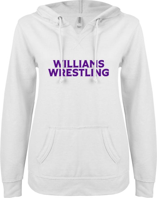 Williams College ENZA Womens V Notch Raw Edge Fleece Hoodie Williams Wrestling - ONLINE ONLY