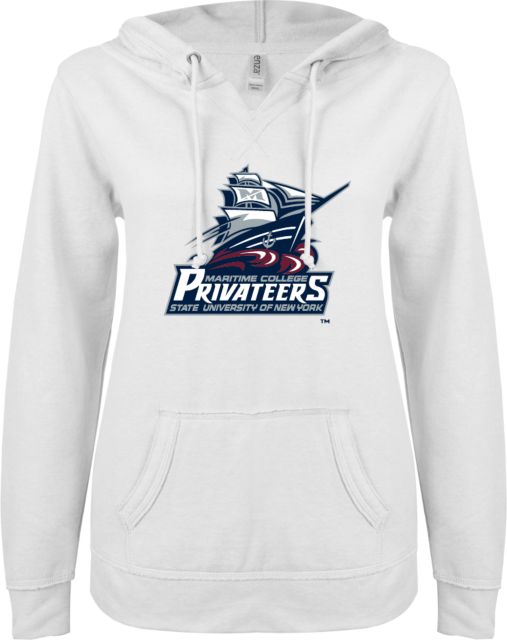 SUNY Maritime ENZA Ladies V Notch Raw Edge Fleece Hoodie SUNY Maritime Primary Mark - ONLINE ONLY