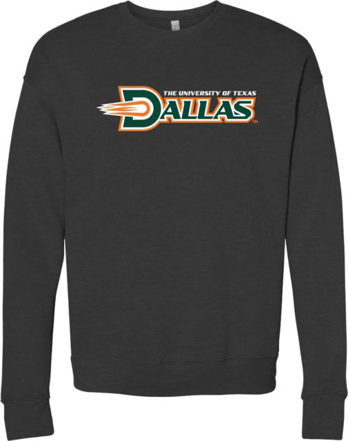 UT Dallas Bella + Canvas Dark Heather Fleece Crew UTD - Athletics Dallas Block with School Name - ONLINE ONLY