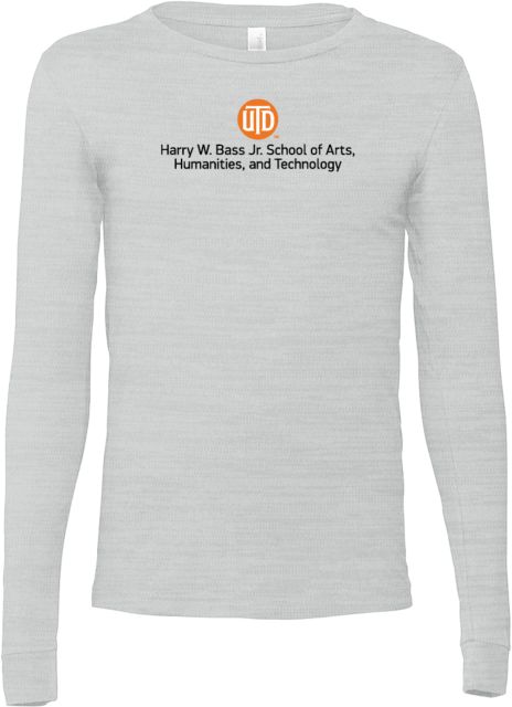 UT Dallas Bella + Canvas Ash Jersey Cotton Long Sleeve T Shirt UTD - Harry W Bass Jr School of Arts Humanities and Technology Stacked - ONLINE ONLY