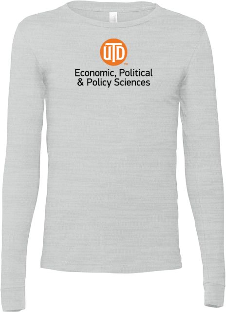 UT Dallas Bella + Canvas Ash Jersey Cotton Long Sleeve T Shirt UTD - Economic Political & Policy Sciences Stacked - ONLINE ONLY