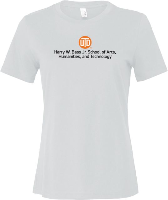UT Dallas Bella + Canvas Womens Relaxed Cotton T Shirt UTD - Harry W Bass Jr School of Arts Humanities and Technology Stacked - ONLINE ONLY