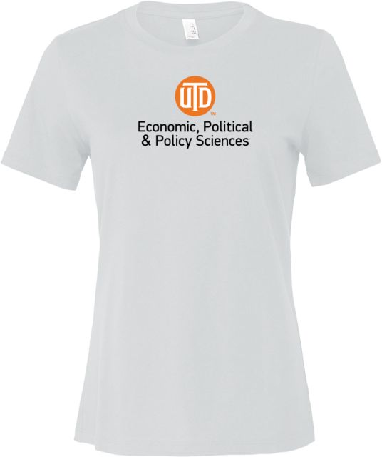 UT Dallas Bella + Canvas Womens Relaxed Cotton T Shirt UTD - Economic Political & Policy Sciences Stacked - ONLINE ONLY