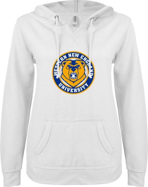 Western New England ENZA Ladies V Notch Raw Edge Fleece Hoodie Athletic Logo - ONLINE ONLY