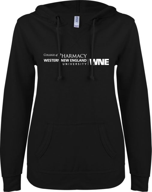 Western New England ENZA Ladies V Notch Raw Edge Fleece Hoodie College of Pharmacy Flat - ONLINE ONLY