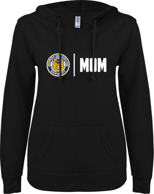 Western New England ENZA Ladies V Notch Raw Edge Fleece Hoodie Bear Mom - ONLINE ONLY