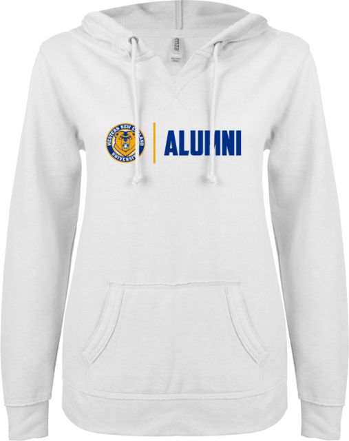Western New England ENZA Ladies V Notch Raw Edge Fleece Hoodie Bear Alumni - ONLINE ONLY