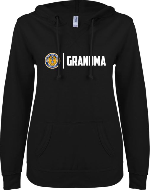 Western New England ENZA Ladies V Notch Raw Edge Fleece Hoodie Bear Grandma - ONLINE ONLY