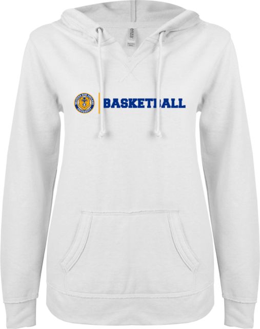 Western New England ENZA Ladies V Notch Raw Edge Fleece Hoodie Basketball - ONLINE ONLY