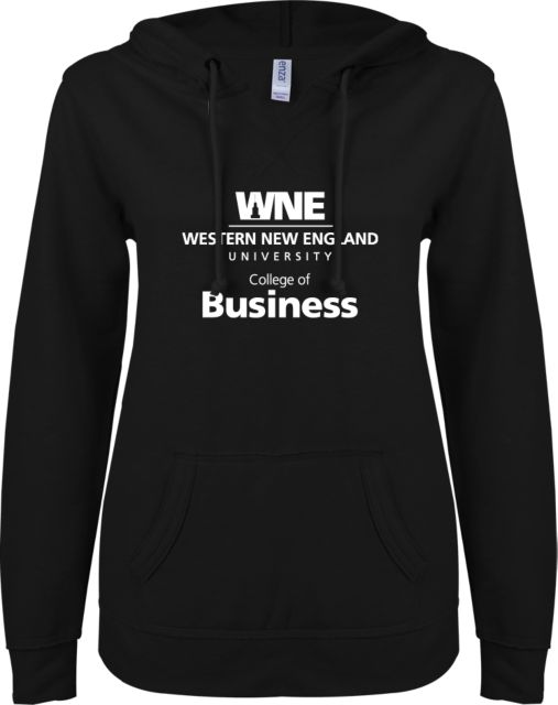 Western New England ENZA Ladies V Notch Raw Edge Fleece Hoodie College of Business - ONLINE ONLY