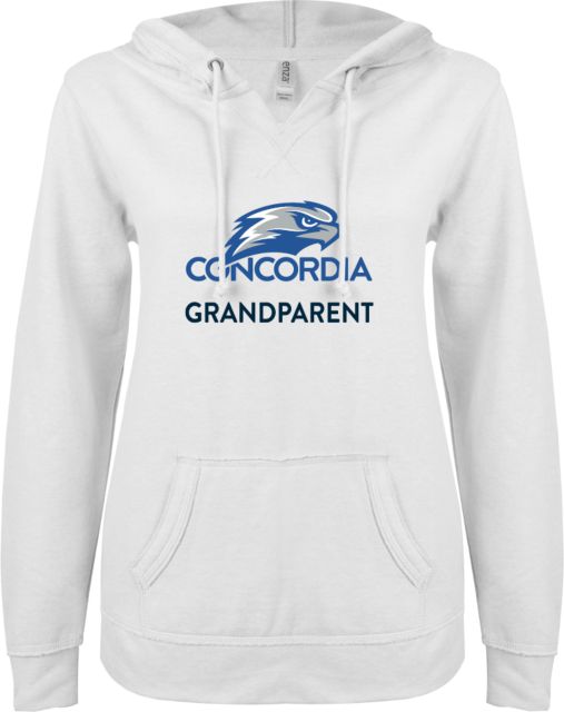 Concordia WI ENZA Ladies V Notch Raw Edge Fleece Hoodie Grandparent - ONLINE ONLY