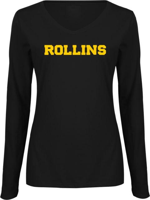 Rollins Womens Long Sleeve V Neck Tee Black Wordmark - ONLINE ONLY
