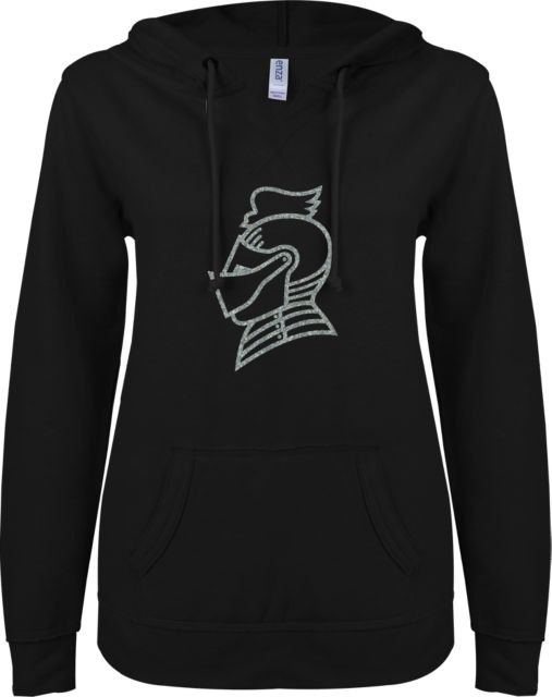 Bellarmine ENZA Ladies V Notch Raw Edge Fleece Hoodie Knight Head Soft Glitter - ONLINE ONLY