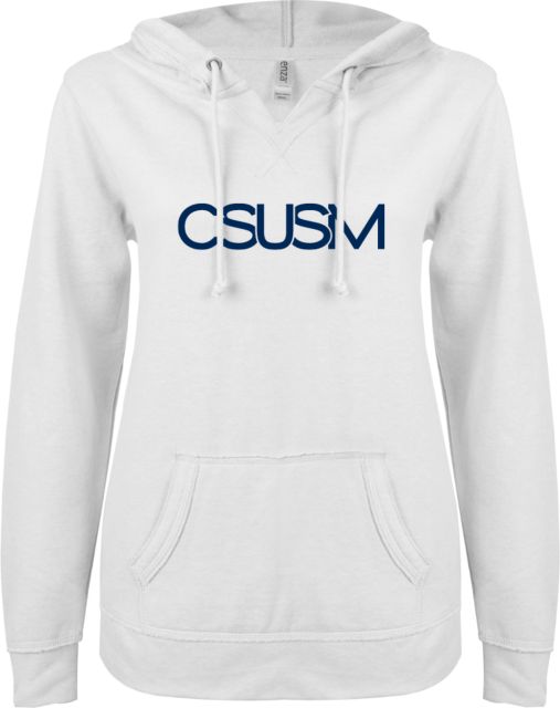 Cal State San Marcos ENZA Womens V Notch Raw Edge Fleece Hoodie CSUSM - ONLINE ONLY