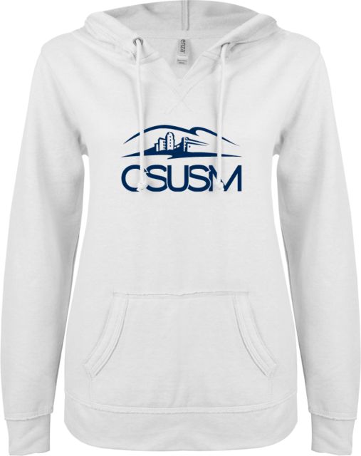 Cal State San Marcos ENZA Ladies V Notch Raw Edge Fleece Hoodie CSUSM with University - ONLINE ONLY