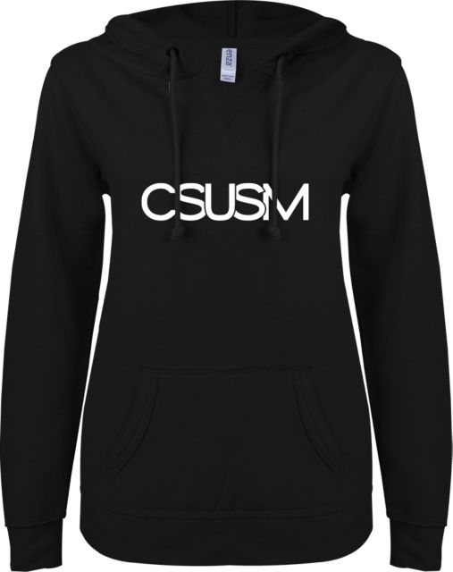 Cal State San Marcos ENZA Womens V Notch Raw Edge Fleece Hoodie CSUSM - ONLINE ONLY
