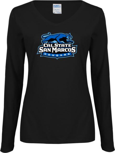 Cal State San Marcos Womens Long Sleeve V Neck Tee  Secondary Logo - ONLINE ONLY