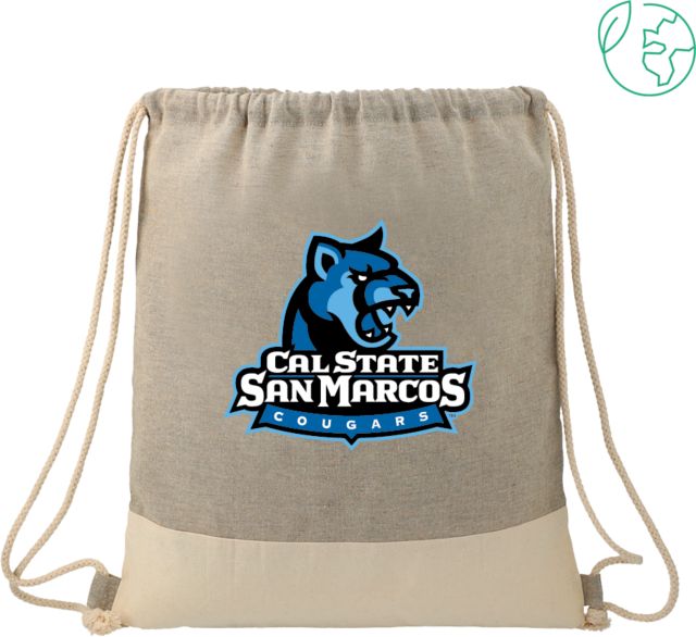 Cal State San Marcos Split Recycled Cotton Drawstring Bag Primary Logo - ONLINE ONLY
