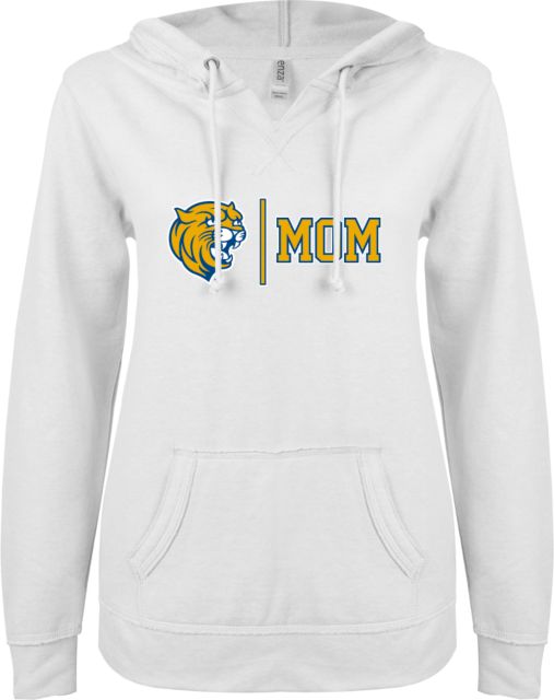 Johnson & Wales ENZA Womens V Notch Raw Edge Fleece Hoodie Wildcat Mom - ONLINE ONLY