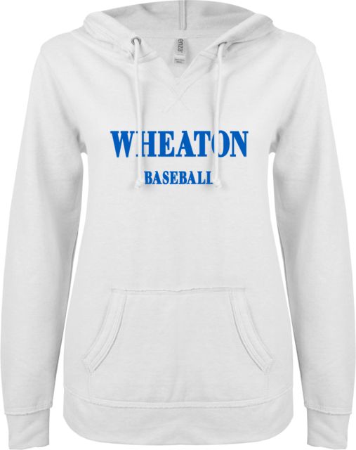 Wheaton College MA ENZA Ladies V Notch Raw Edge Fleece Hoodie Baseball - ONLINE ONLY