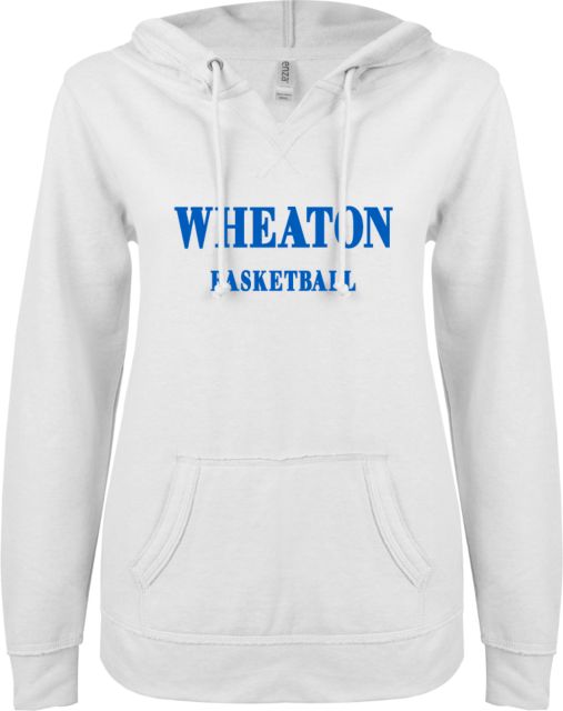 Wheaton College MA ENZA Ladies V Notch Raw Edge Fleece Hoodie Basketball - ONLINE ONLY