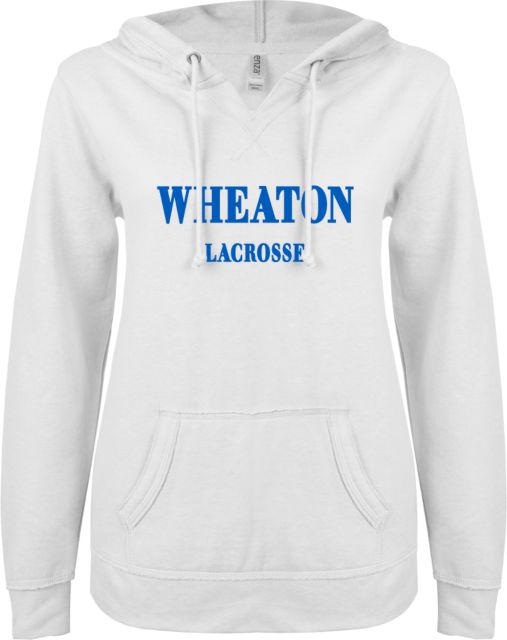 Wheaton College MA ENZA Ladies V Notch Raw Edge Fleece Hoodie Lacrosse - ONLINE ONLY